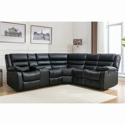 Idou 3 - Piece Modern and Overstuffed Soft Breathable Vegan Leather Manual Reclining Sectional