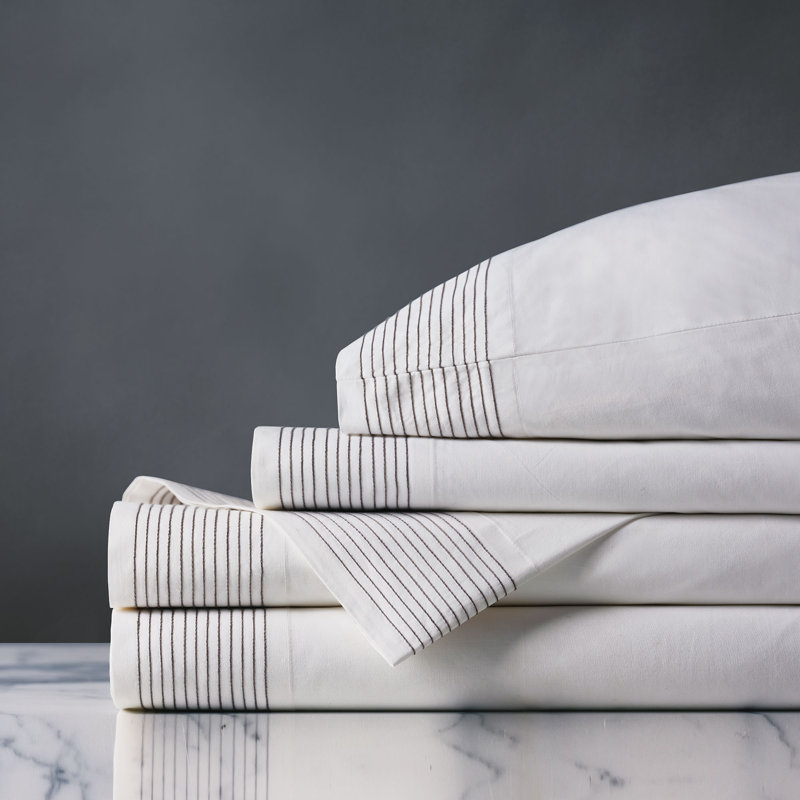 Ensemble de draps en percale de coton à densité de tissage 200 fils Gentry, Ensemble de draps grand lit + 2 taies d'oreiller
