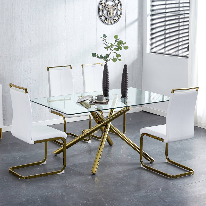 Chaises de salle à manger Nuvren, Gold, White
