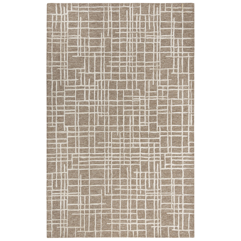 Tapis géométrique en laine touffeté à la main brun / blanc, Rectangle 5 pi x 7 pi 6 po