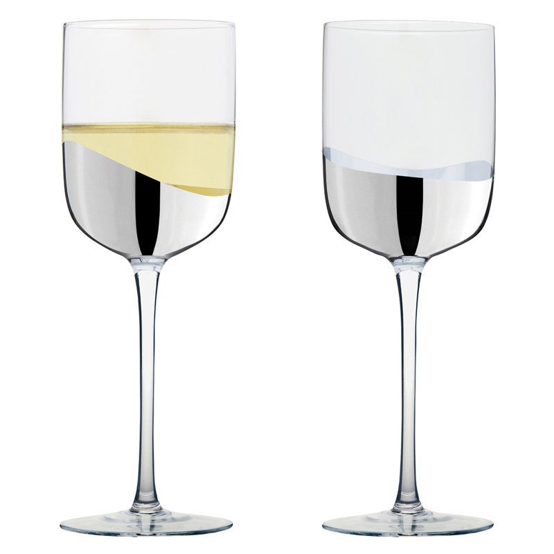 Wave Wine Glasses, Clear/Silver