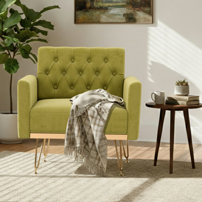 Modern Velvet Tufted Accent Chair with Gold Metal Legs