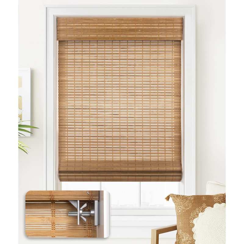 No Tools No Drill Cordless Bamboo Roman Shades Light Filtering, 22"W x 64"L