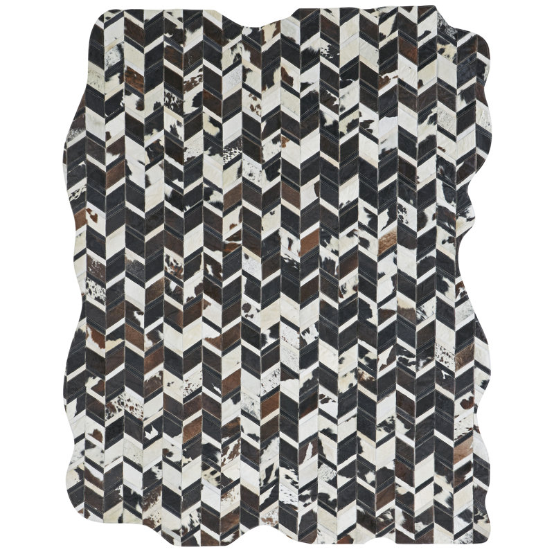 Brooksie Cowhide Geometric Area Rug in Brown/White, Novelty 7'6" x 9'6"