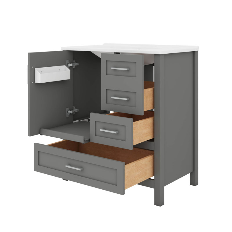 Armoire de rangement pour meuble-lavabo 30 po avec 3 tiroirs et plateau amovible, Gris