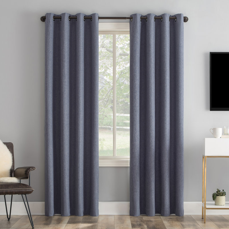 Tyrell Tonal Texture Draft Shield Fleece Insulated 100% Blackout Grommet Curtain Panel, Navy Blue, 50" W x 96" L