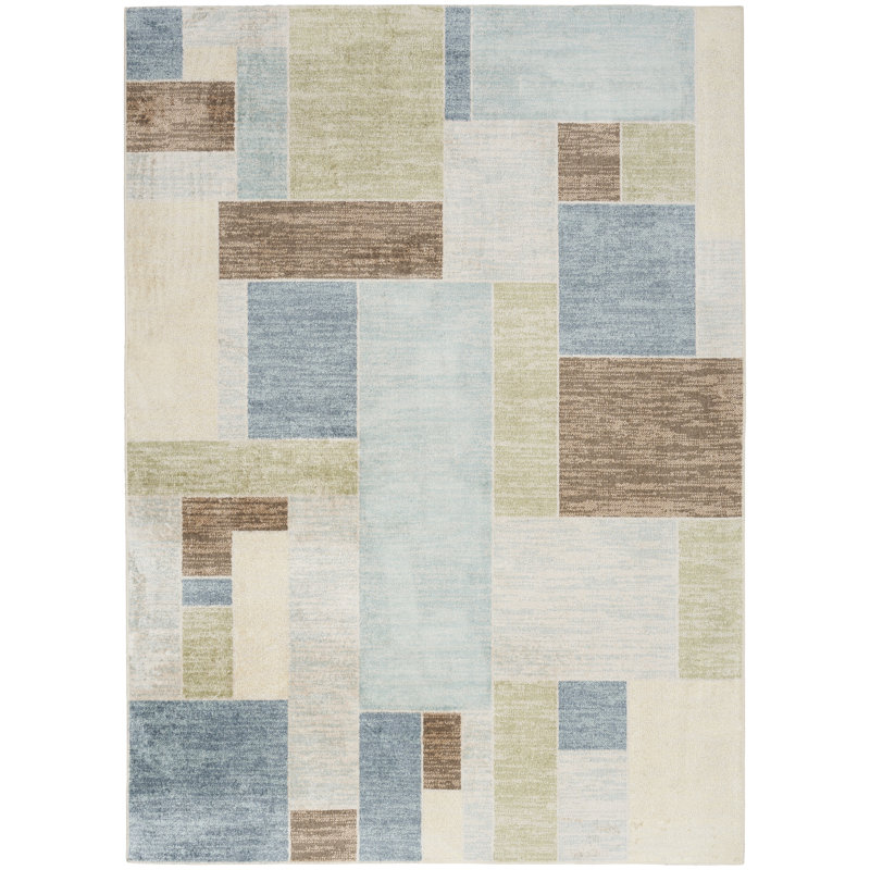 Brec Washable Geometric Indoor Rug, Rectangle 5'3" x 7'