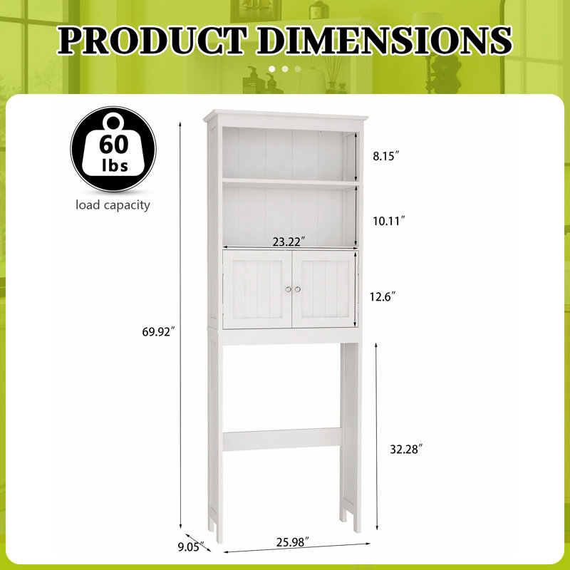 Armoire de rangement autoportante en bois 69,6 po avec tablette et 2 portes pour la salle de bain