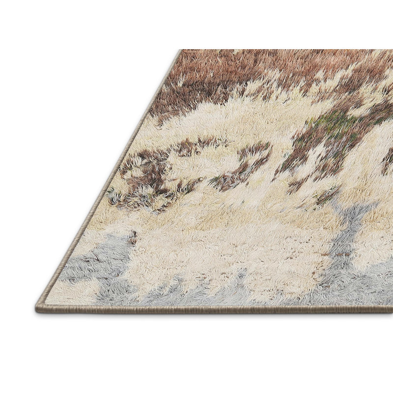 Brun contemporain/Tapis décoratif bleu, Rectangle de 5 pi x 7 pi