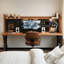 Bureau noyer + bois massif rectangulaire noir + fer-1085965179