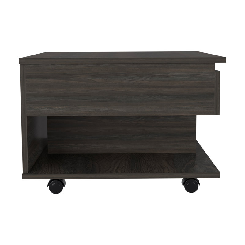Lift Top Coffee Table, Casters, One Shelf, Dark Brown, Dark Brown