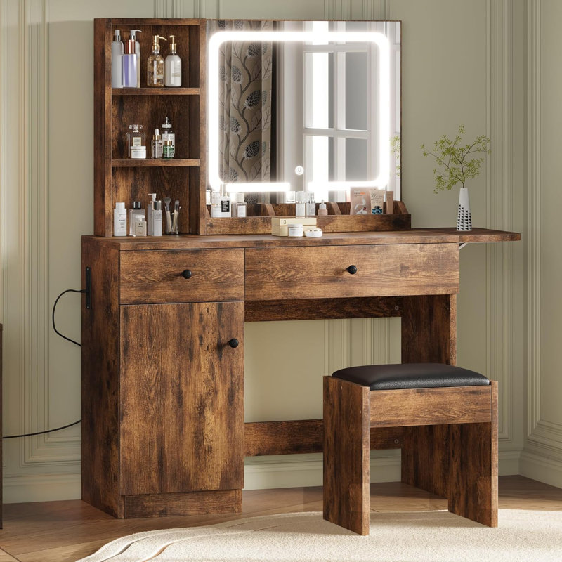 Bureau de maquillage avec miroir, Brun