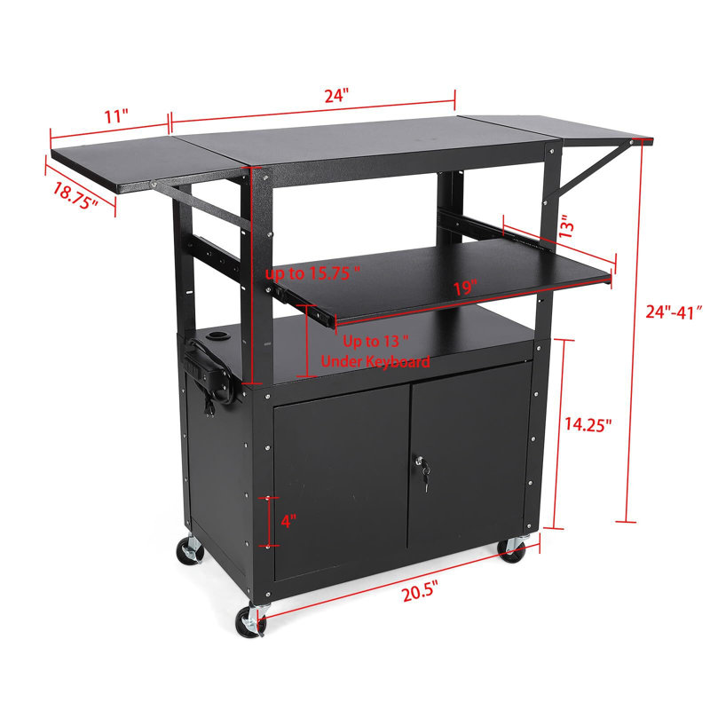Height Adjustable Rolling AV Cart With Locking Cabinet