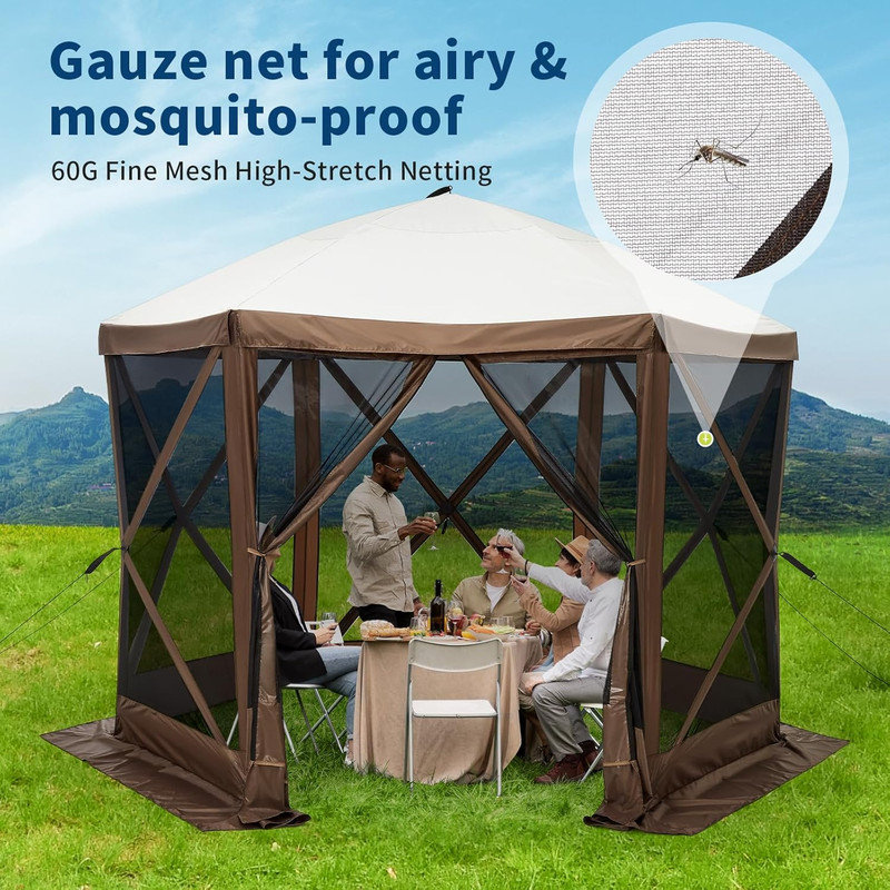 Portable Gazebo Tent with Mosquito Netting - Instant Setup Canopy Shelter, 6 Sidewalls & Carry Bag, Stakes for Camping, Backyard, Lawn Events? ?