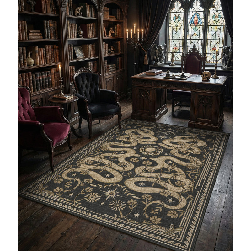 Tapis lavable à la machine Snakes Tapis antidérapant Wild Life, Rectangulaire 8 pi x 10 pi, Gris foncé