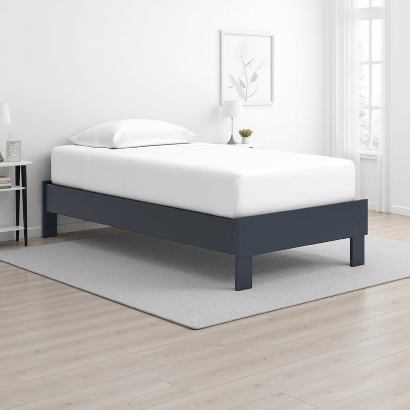 Cian Platform Bed, Shaker Style Design, Navy Blue Wood Frame, Twin