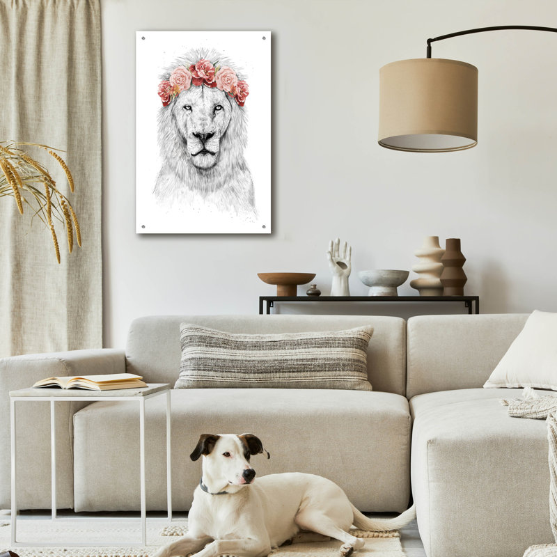 Art mural en verre épique «Festival Lion» par Balazs Solti, 24 po x 36 po, H 36 po x l 24 po