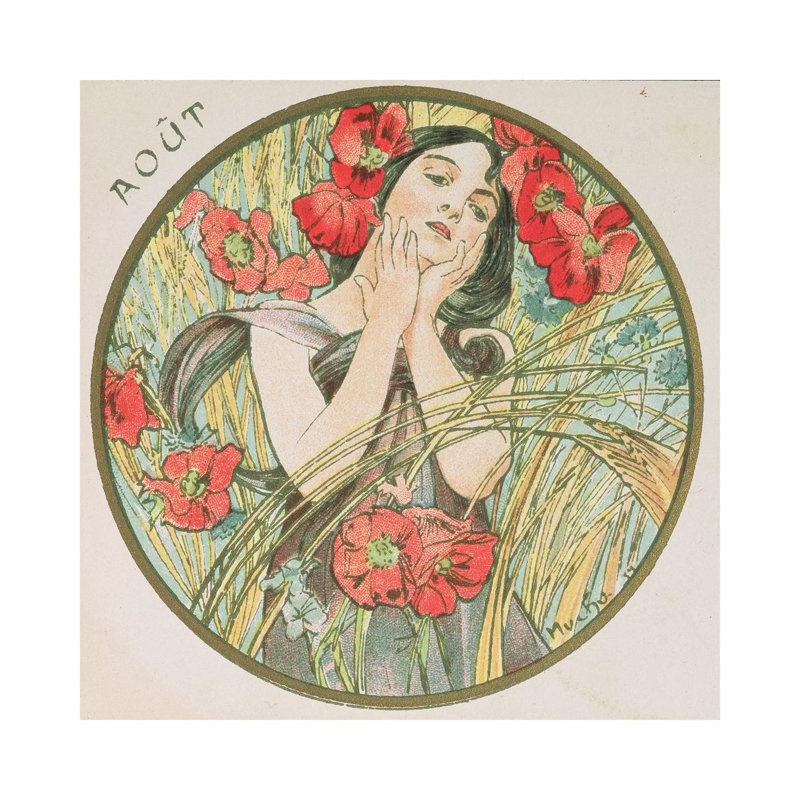 August by Alphonse Mucha - Wrapped Canvas Gallery-Wrapped Canvas Giclée, 45.72 cm H x 45.72 cm W