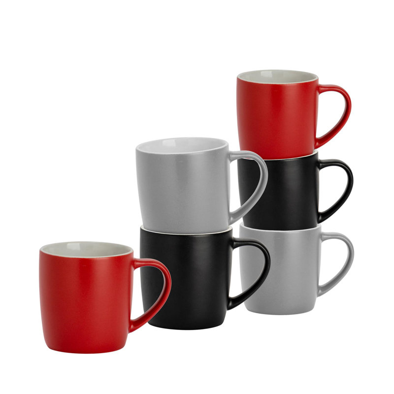Argon Tableware - Matte Coloured Coffee Mugs, Black/Red/Grey