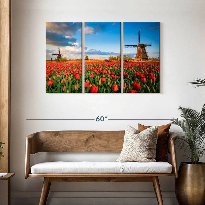 Two Dutch Windmills, 28" H x 45" W