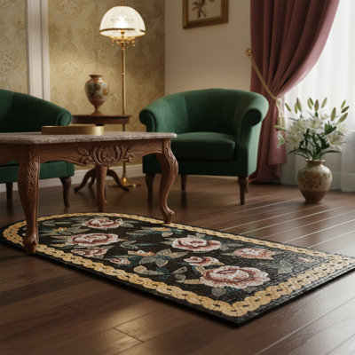 Tapis de couloir noir en mosaïque rose