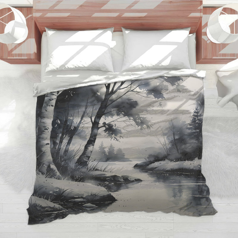 Monochrome Forest River Comforter, King