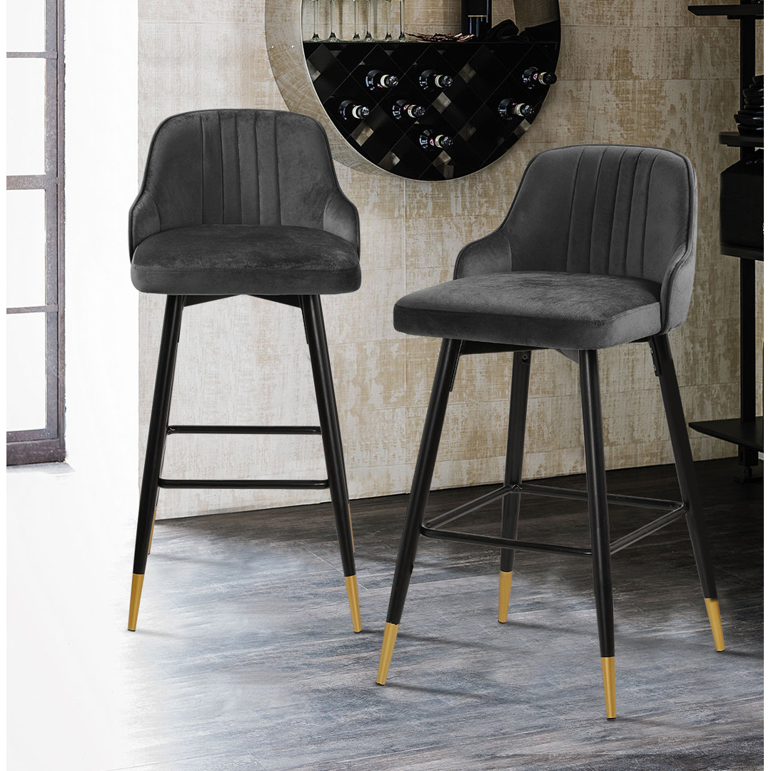 Swivel Velvet Upholstered Counter & Bar Stool With Solid Metal Frame
