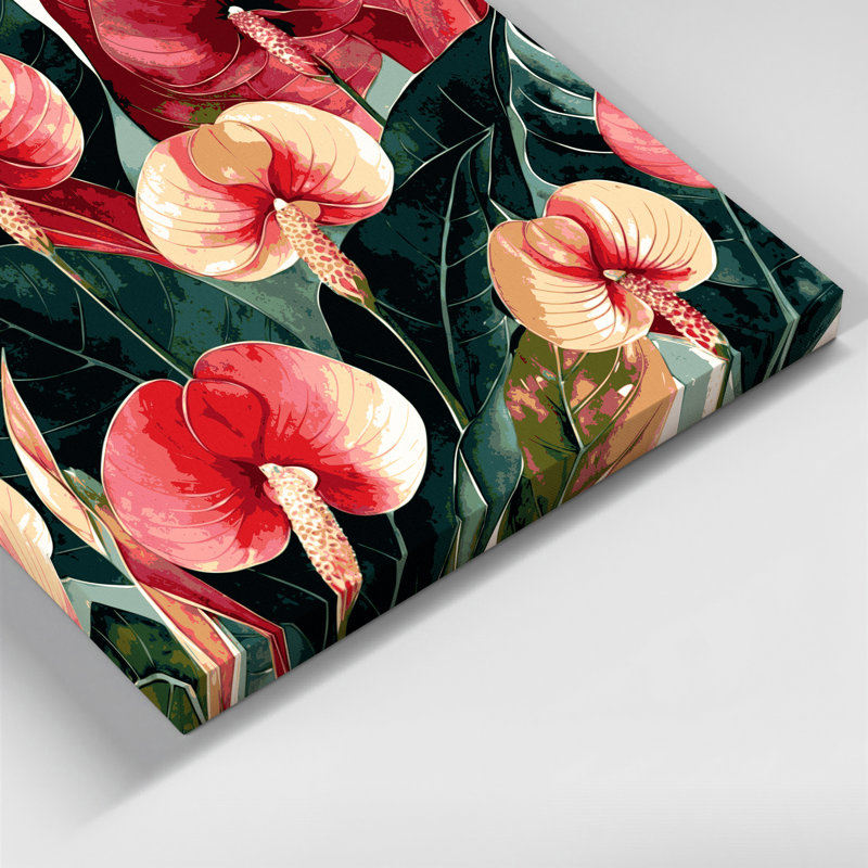 Botanical Anthurium Red Canvas Wall Art, 16" H x 16" W