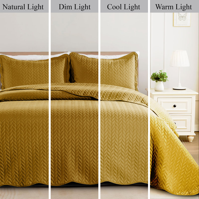 Ensemble d'édredon léger en microfibre avec taies décoratives Oxford, King Comforter + 2 Standard Shams, Ochre