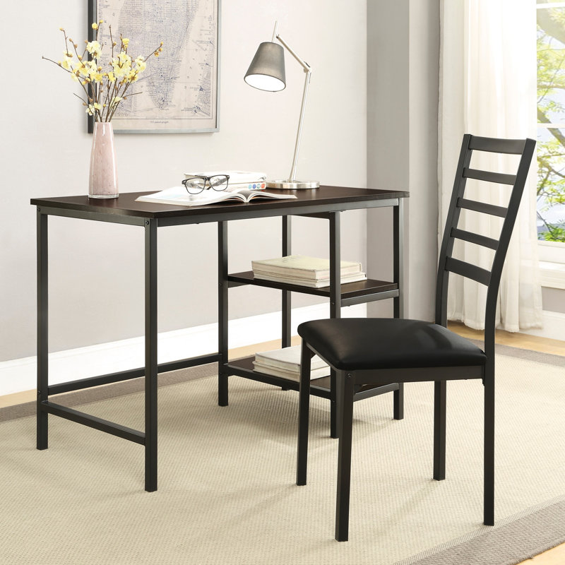 Ensemble de bureau d'écriture 2 pièces avec finition noire en simili cuir