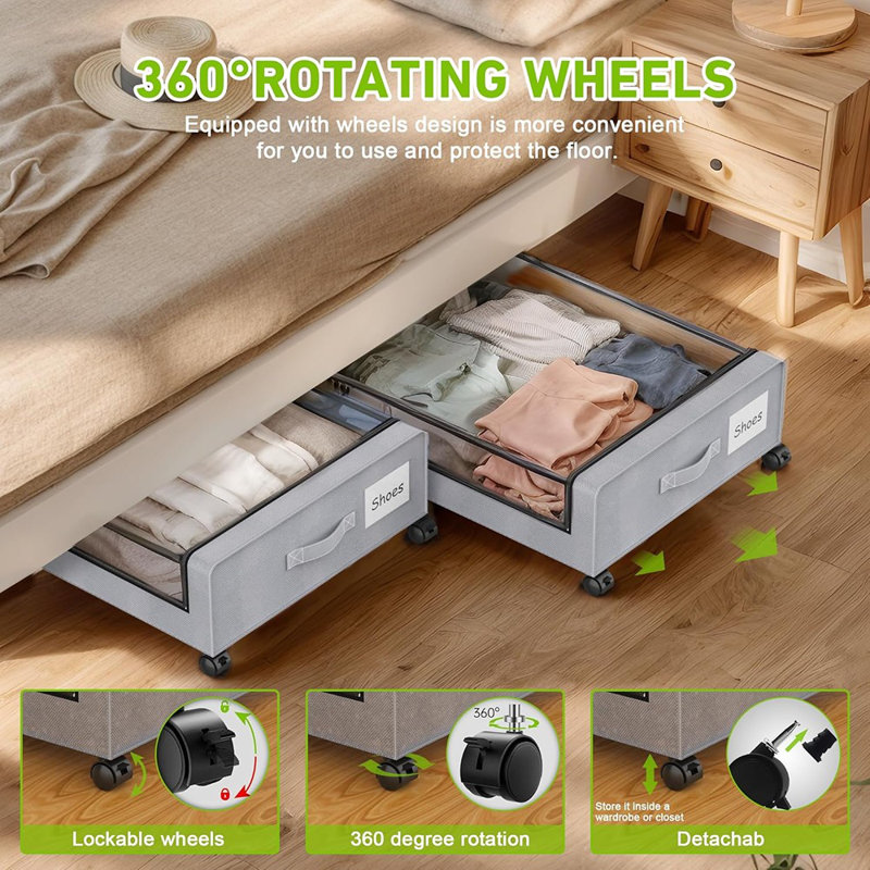 Under Bed Storage With Wheels, 2-Pack Under The Bed Storage Cont...