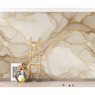 Luxury Gold Marble Wallpaper – Elegant Cream & Beige Watercolor Pattern, Modern Neutral Wall Decor 298DRE