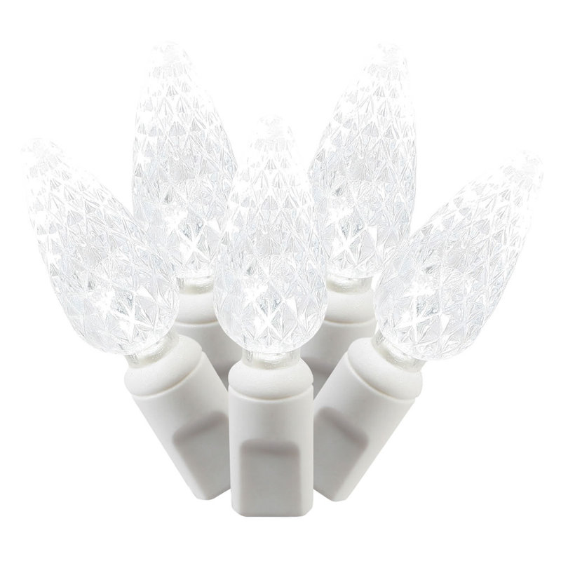 Gettysburg Single Mold C6 LED Christmas Light Set 25' Poly Bag White Wire, Neutral White