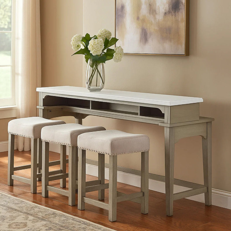 Ensemble de comptoir 4 pièces avec comptoir en marbre et USB, blanc et brun chêne