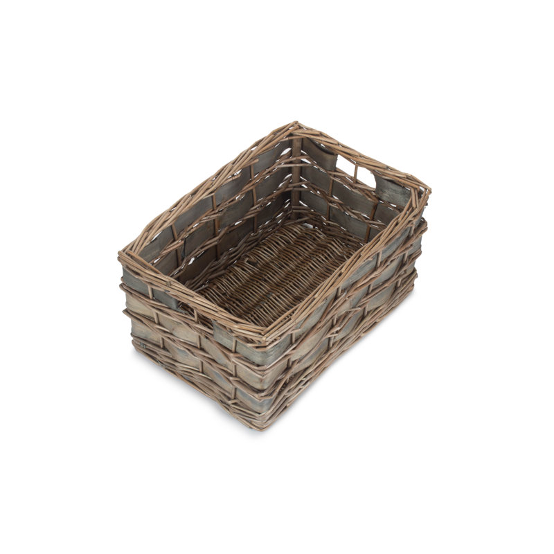 Wicker Scandi Style Storage Basket, Grey Wash, 19cm H x 38cm W x 26cm D