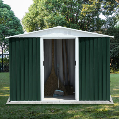 Armoire de rangement extérieure en métal 8 pi x 6 pi, structure en acier galvanisé et en aluminium, garde les poubelles à l'abri de 8 pi x 6 pi, métal, construction en alliage, intempéries, piscine et articles de sport en toute sécurité