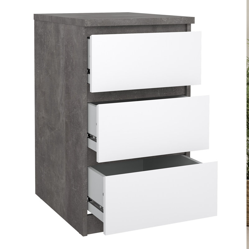 Caton Manufactured Wood Bedside Table, Concrete/White High Gloss