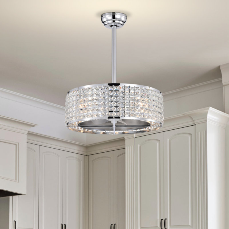 Zhanee 20.67'' Crystal Caged Ceiling Fan with Lights Remote Control, Reversible 3 Speeds