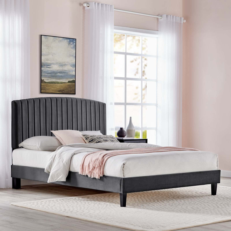 Modway Alessi Performance Velvet Platform Bed, Queen, Navy