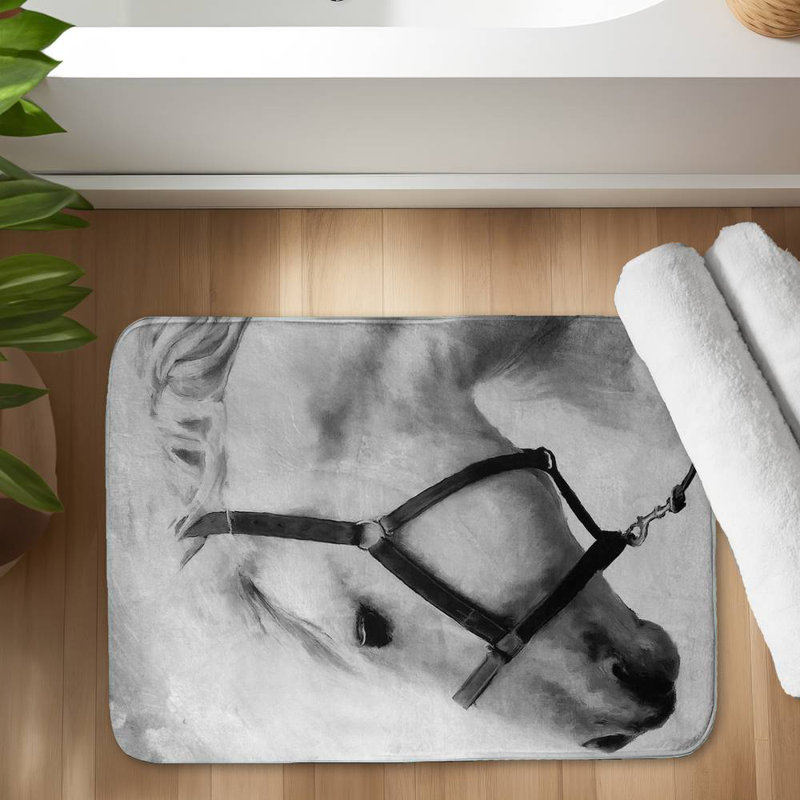 Darius the white horse Bath Mat with Non-Slip Backing - Quick Dry Memory Foam Bathroom Rug - Absorbent - Modern Plush Spa-Style - Machine Washable