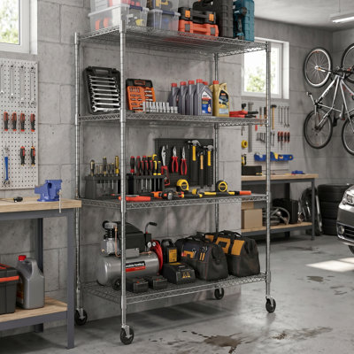 Heavy-Duty Height Adjustable Shelving Unit With Wheels, Leveling Feet