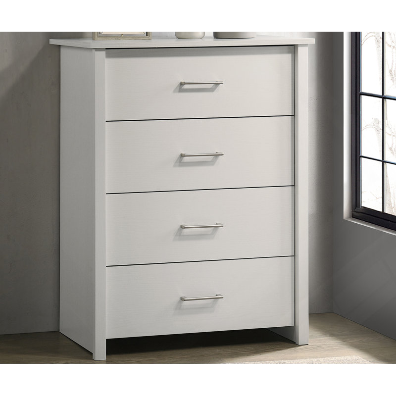 Commode 4 tiroirs avec poignées en métal, Blanc