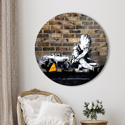 Praying Boy Street Art Inspired Abstract Glass Wall Art for Modern Home Decoration