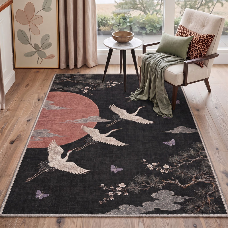 Tapis de couloir oriental noir / rouge lavable à la machine avec envers antidérapant, Tapis de couloir 2 pi 6 po x 8 pi