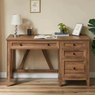 54'' Farmhouse Executive Desk With Storage, Home Office Desk With Drawers, File Cabinet And Power Outlets