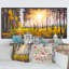 Panorama de coucher de soleil en forêt - œuvre d'art traditionnelle sur toile-439347547-439347544
