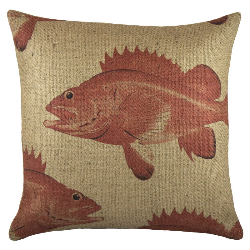 Fish Jute / Sisal Reversible Throw Pillow