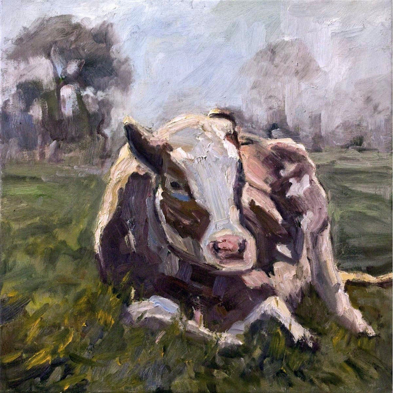BROWN COW BROWN COW - Unframed Print on Canvas, 36" H x 36" W x 1.5" D, Black Framed Canvas