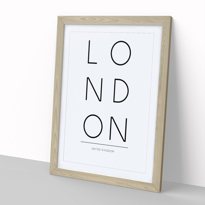 London United Kingdom - Picture Frame Typography, 36cm H x 27cm W x 2cm D, Oak Framed