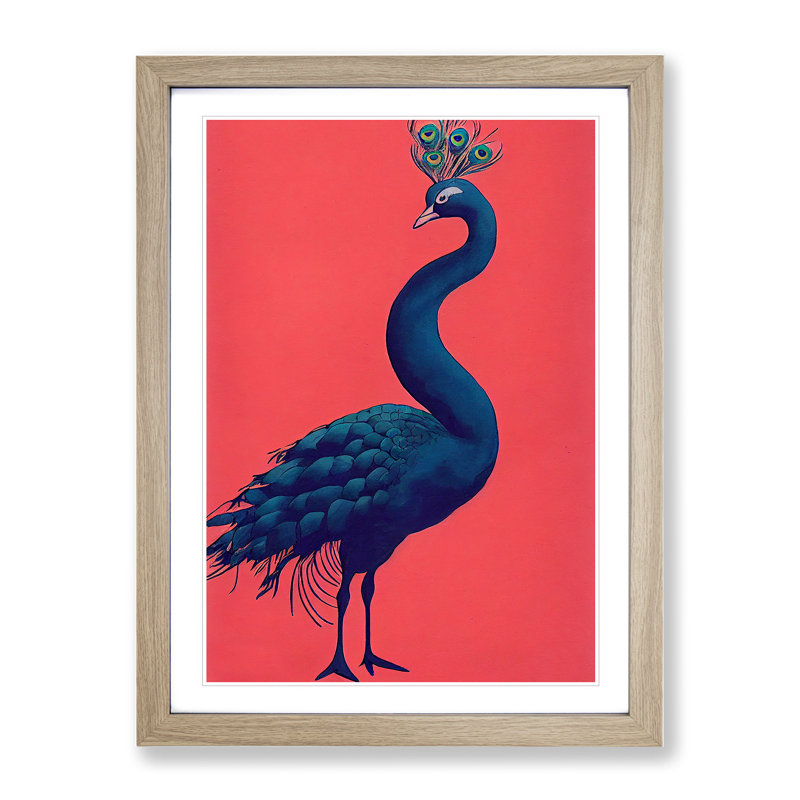 Modern Peacock - Single Picture Frame Print, 64cm H x 46cm W x 2cm D, Oak